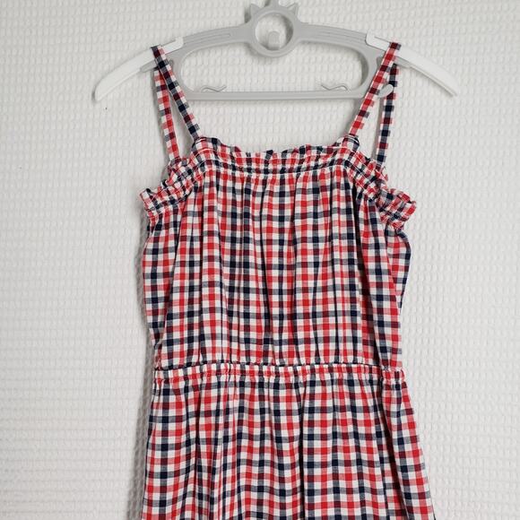 Oshkosh B'gosh Gingham Girls 10/10A Red White Blue Sundress Ruffle Patriotic - Picture 11 of 15